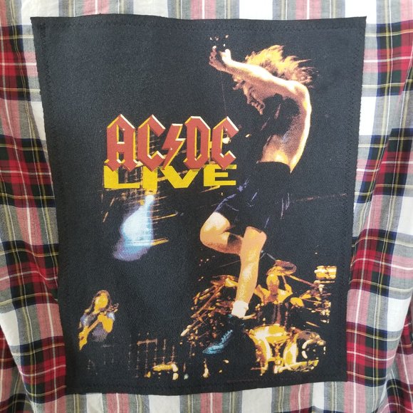 J. Crew | Tops | Upcycled Acdc Plaid Shirt L Red White Black | Poshmark